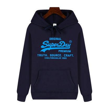 SUPERDRY Brand Men's Autumn and Winter Fashion Casual Hooded Sweatshirt Street Hip-hop Retro Sweatshirt Sports Men's Hoodie.
