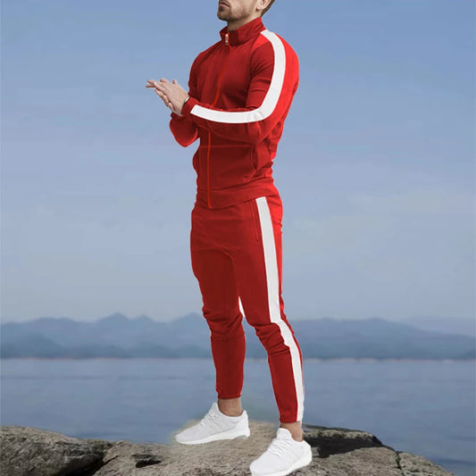 Frühling und Herbst neue Freizeit Herren Sport Set farbige Herren Stehkragen Casual Set trend ige Sport 2-teiliges Set.