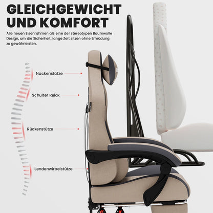 SUKIDA Ergonomischer Racing-Gaming-Stuhl, verstellbar, drehbar, mit Kopfstütze und Lordosenstütze für Büro und Gaming