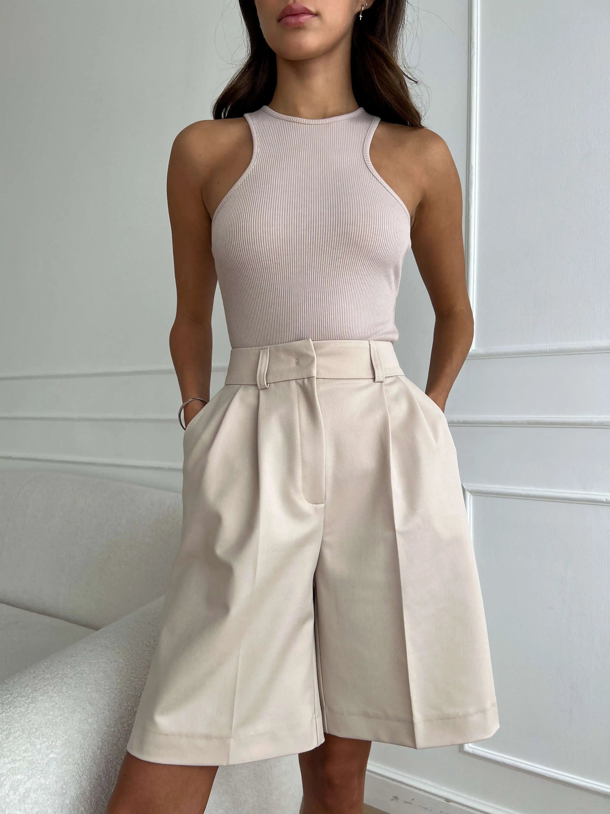 Bornladies Summer New High Waist Shorts for Women Casual Loose Wide Leg Solid Shorts Female Short Pants Y2k Booty Shorts.