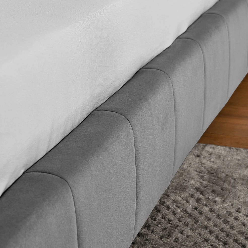 Modernes Einzelbett 90*200 cm, hautfreundliches Samtdesign, Babybett mit hoher Rückenlehne, Beige und Dunkelgrau (ohne Matratze)