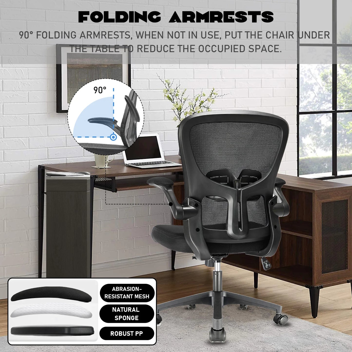 Durrafy Ergonomischer Bürostuhl, Schreibtischstuhl mit verstellbaren Armlehnen, Gaming-Stuhl, Netz-Bürostühle, Schwarz