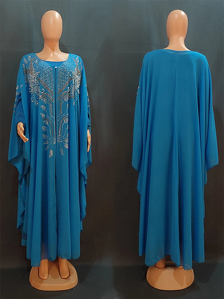 Chiffon Boubou Muslim Fashion Abaya 2-teiliges Set Dubai Türkei Maxikleid Musulman Ensembles Kaftan Marocain Islamische Kleidung.