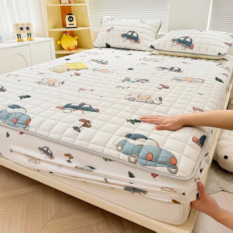 Thick Mattress Cover Cartoon Style Bedspread Quilted Bed Cover for Home Adults Kids Bed Linen fundas de colchón (No Pillowcase).