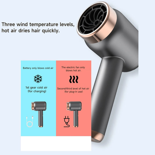 Wireless Hair Dryer Charge & Plug 2-in-1 Hair Dryer Negative Ion Hair Dryer 3-Speed Adjustment for Travel Outdoor Dormitory