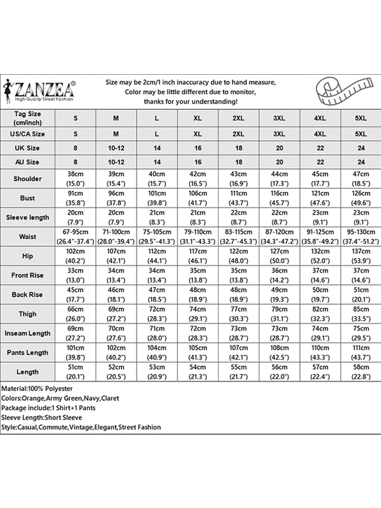 ZANZEA Fashion 2 Piece Sets Woman Elegant V-Neck Short Sleeve Shirts Wide Leg Pants 2pcs Suits Office Lady Commuting Pant Sets.