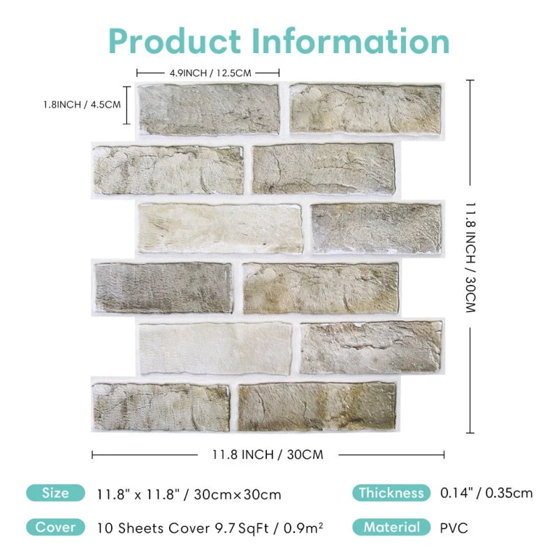 1/10pcs 3D Wall Sticker Self-adhesive Faux Brick Wall Panel Peel and Stick Kitchen Tile Backsplash Bathroom Wall Tile Sticker