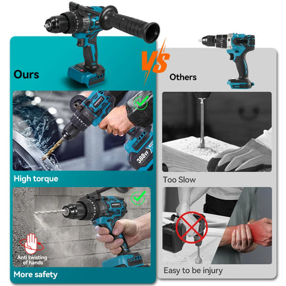 YOFIDRA 900N.M 13MM Bürstenlosen Elektrischen Schlagbohrmaschine 20 + 3 Drehmoment Handheld Bohren Schraubendreher Power Tool Für Makita Batterie pin