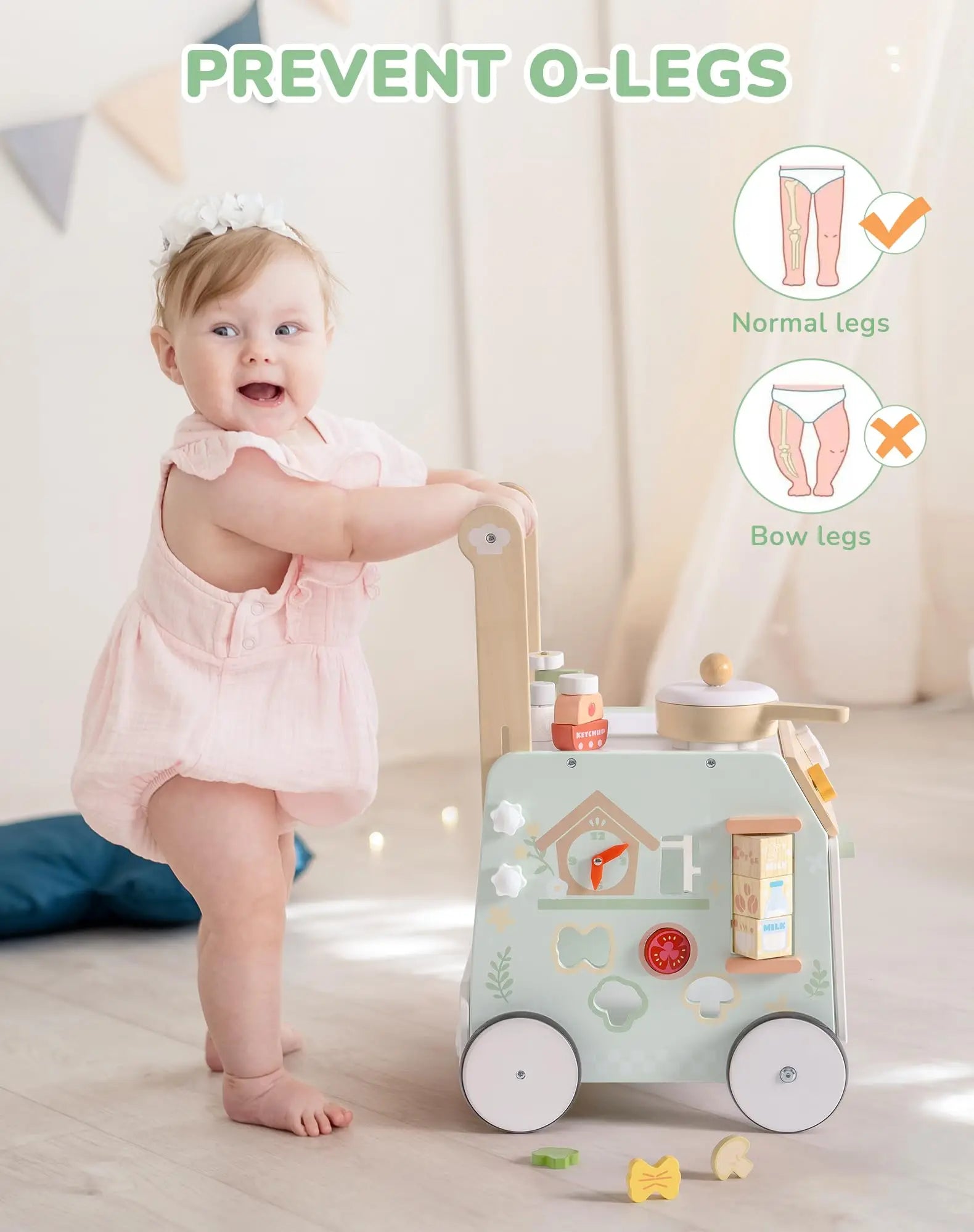 ROBUD Wooden Baby Push Walker Learning Walking Toys Adjustable Height Walker with Decelerator Montessori Toys for Baby age 1+.