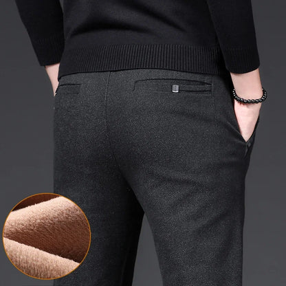 Winter Plush Trousers Men Business Fleece Pants Fashion Warm Drawstring Velvet Thick Casual Stretch Male Clothes 28-29.