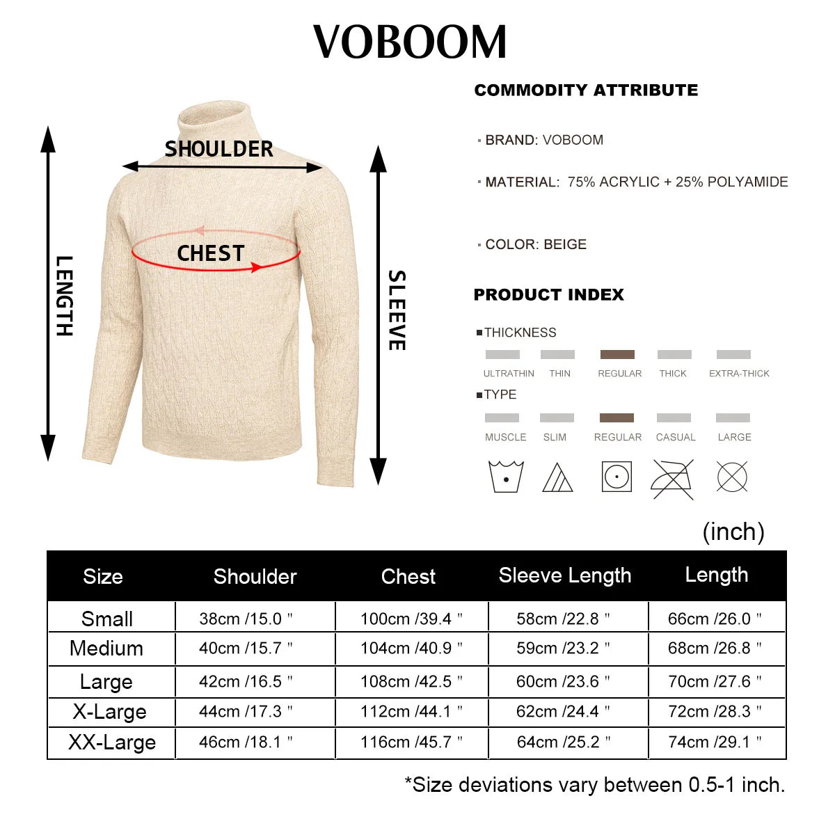 VOBOOM Men's Casual Slim Fit Basic Tops Knitted Lightweight Crewneck Twist Sweaters Turtleneck Pullover Sweater.