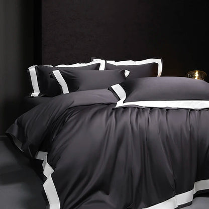 4Pcs Premium 1000TC Egyptian Cotton Solid Color Hotel Style Wide Edge Bedding Set Duvet Cover Bed Sheet/Fitted Sheet Pillowcases.