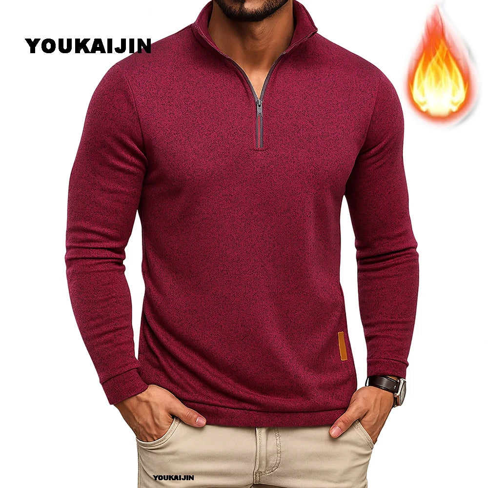 Men Sweatshirts Spring Thicker Pullover Quarter Zipper Pullover for Male Hoody Outdoor Sweatshir Autumn Solid Color Turtleneck.