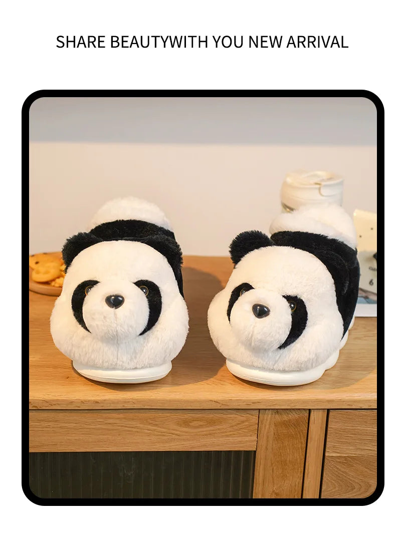 New Women Indoor Fluffy Slippers Cute Cartoon Panda Winter Warm Shoes For Couples Soft Plush Light Weight Women Men Home Slipper.