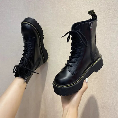 Autumn Winter Fashion Round Toe Lace-up Shoes Womens Boots Zip Ankle Boots For Women High Heels Basics Casual