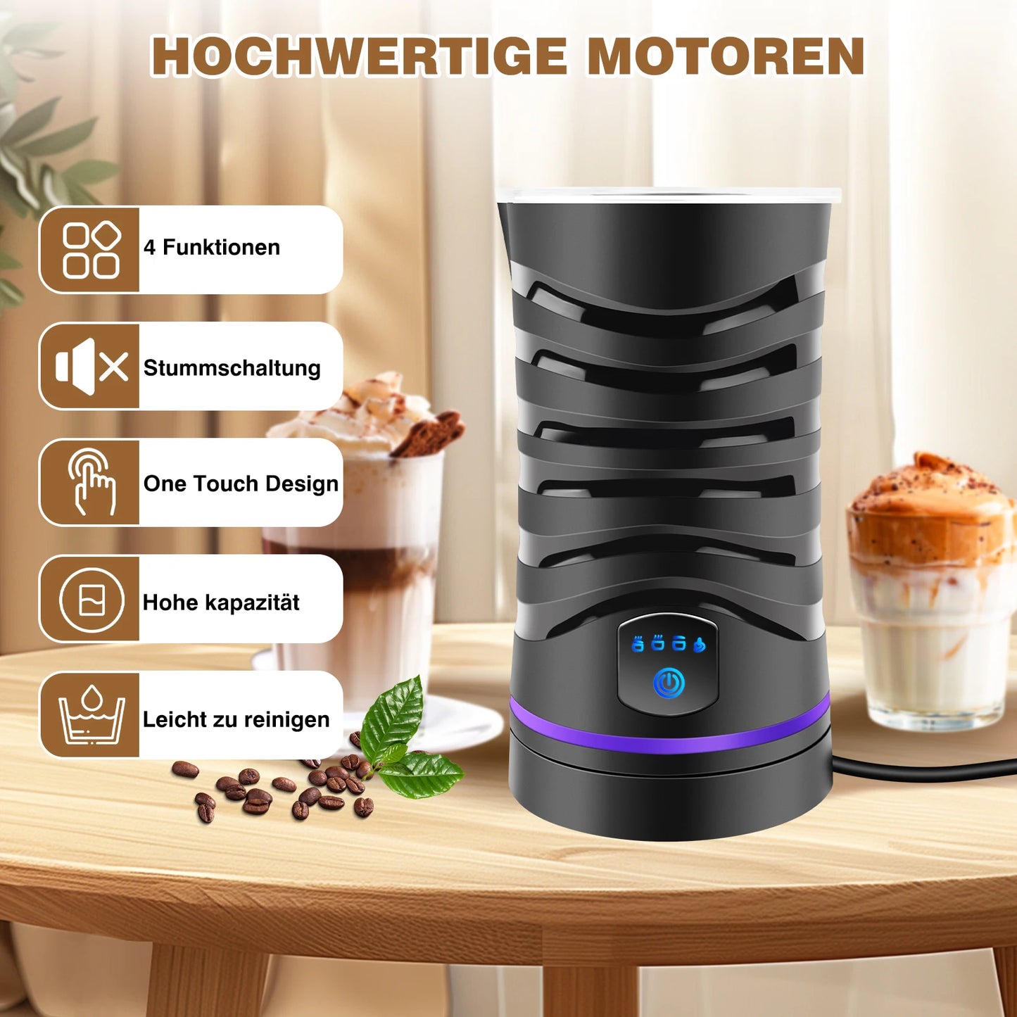 4 in 1 Milk Frother Electric and Steamer 11.8 oz/350ml Hot/Cold Foam Maker Intelligent Temperature Control Electric Milk Warmer.