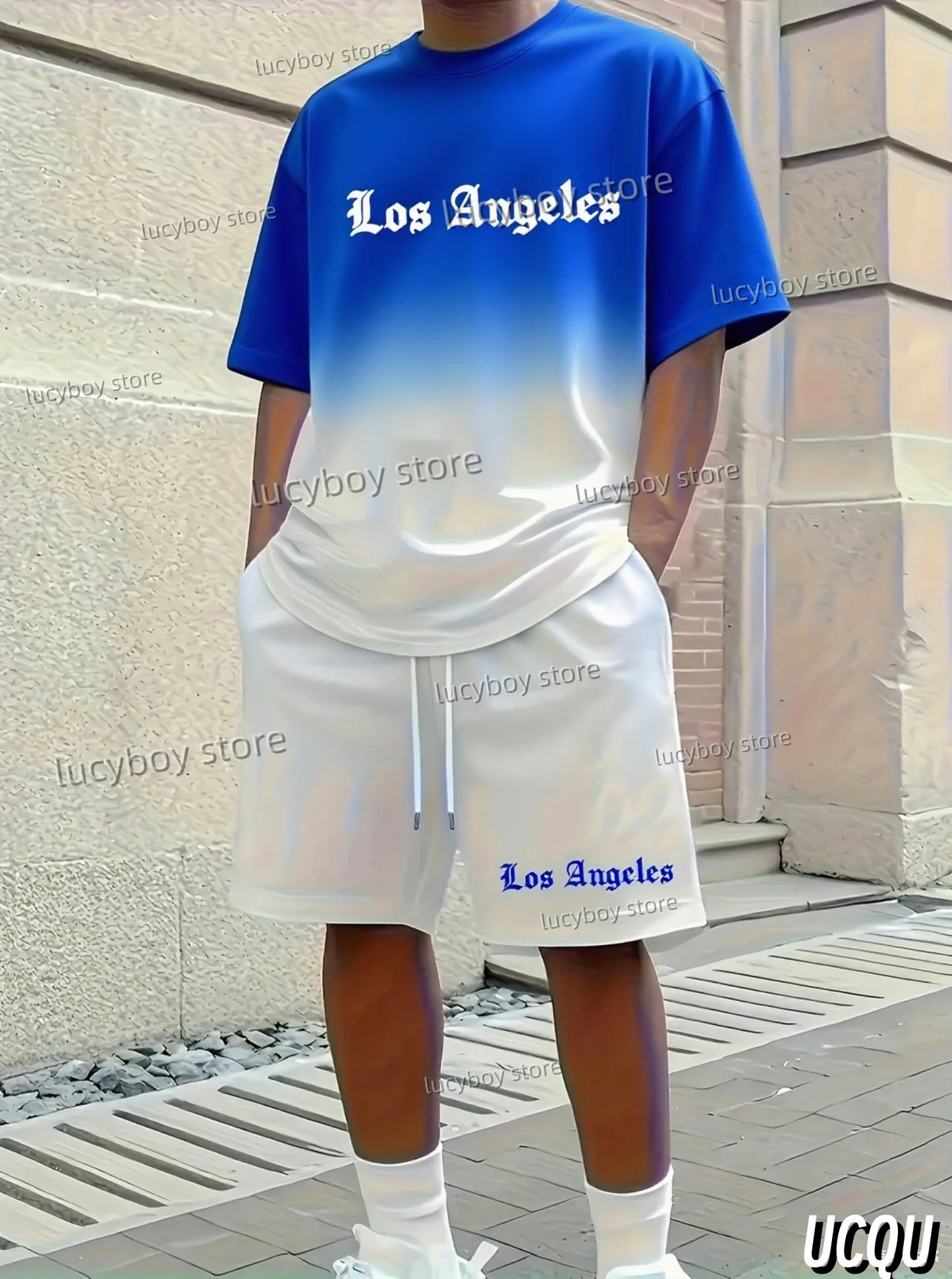 Summer Los Angeles Letter 3D Graffiti Pattern Men's Suit 2 Pieces Set Casual Suit Sports Set Men's Tracksuit Oversized Clothes.