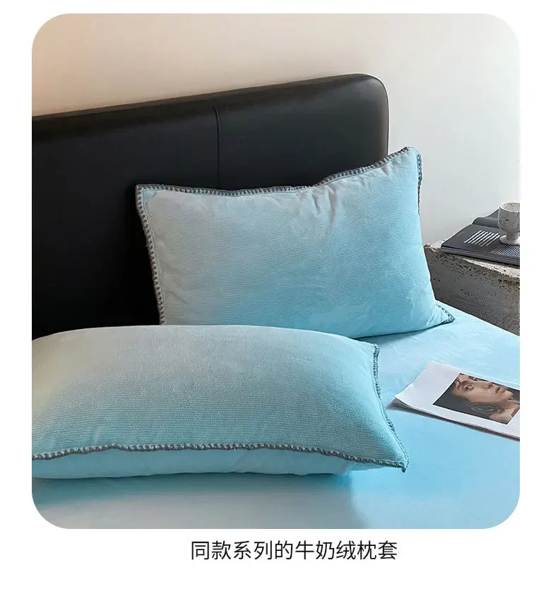 2024 new matte thin strip shell edge winter bed four-piece set milk fleece coral fleece thickened warm bed sheet quilt cover