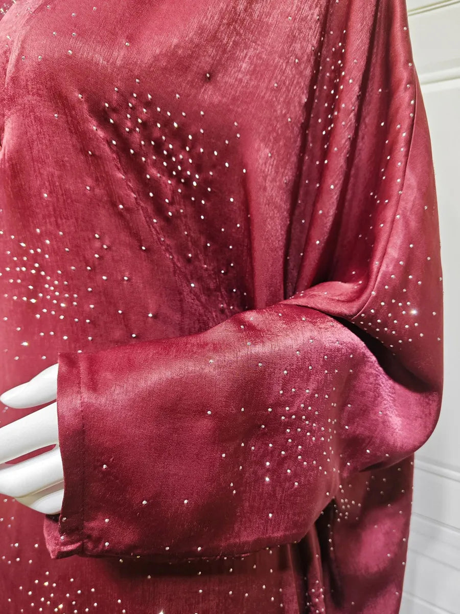 Women Ramadan Eid Arabic Dubai Abaya Luxury Muslim Fashion Hot Beading Long Dress Kaftan Robe Femme Islam Prayer Clothing Kebaya.