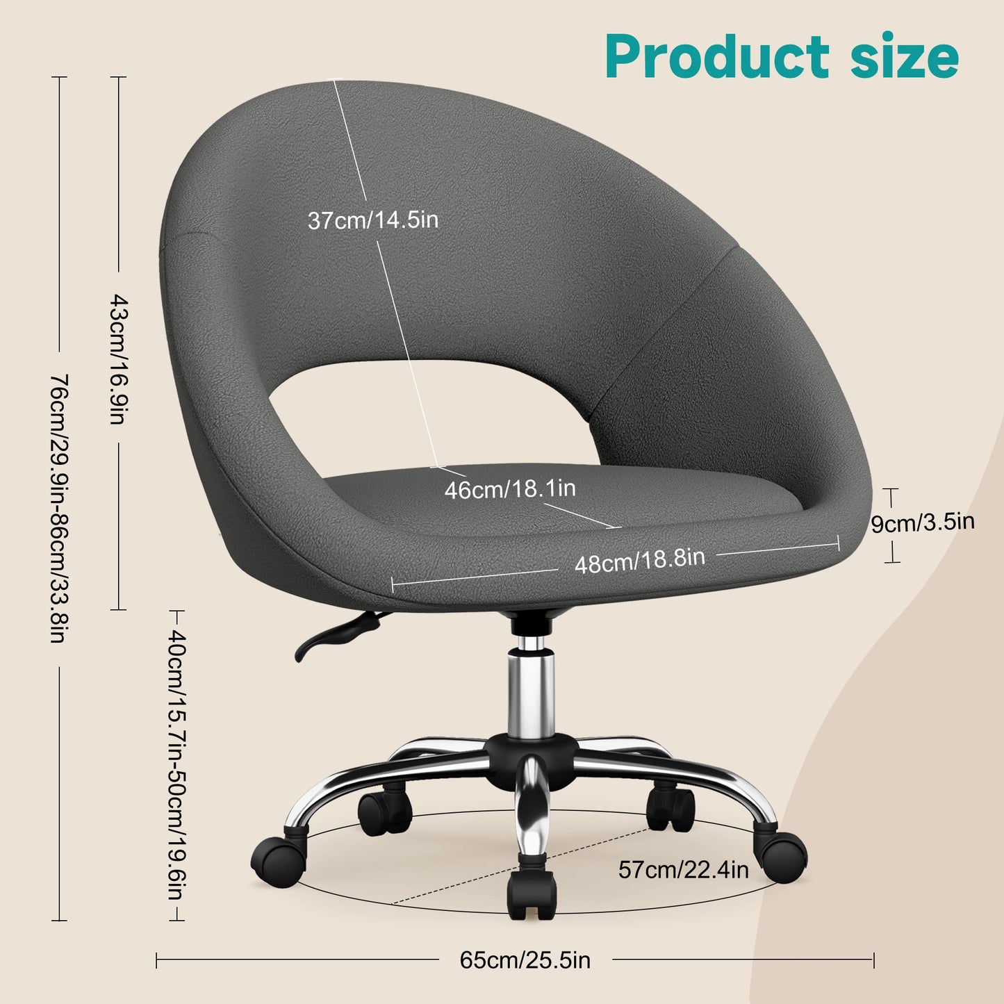 AUTHMIC Ergonomischer drehbarer Schminkstuhl mit Rückenstütze, höhenverstellbar, geräuschloser Rollen, Make-up-Schreibtischsitz für das Heimbüro