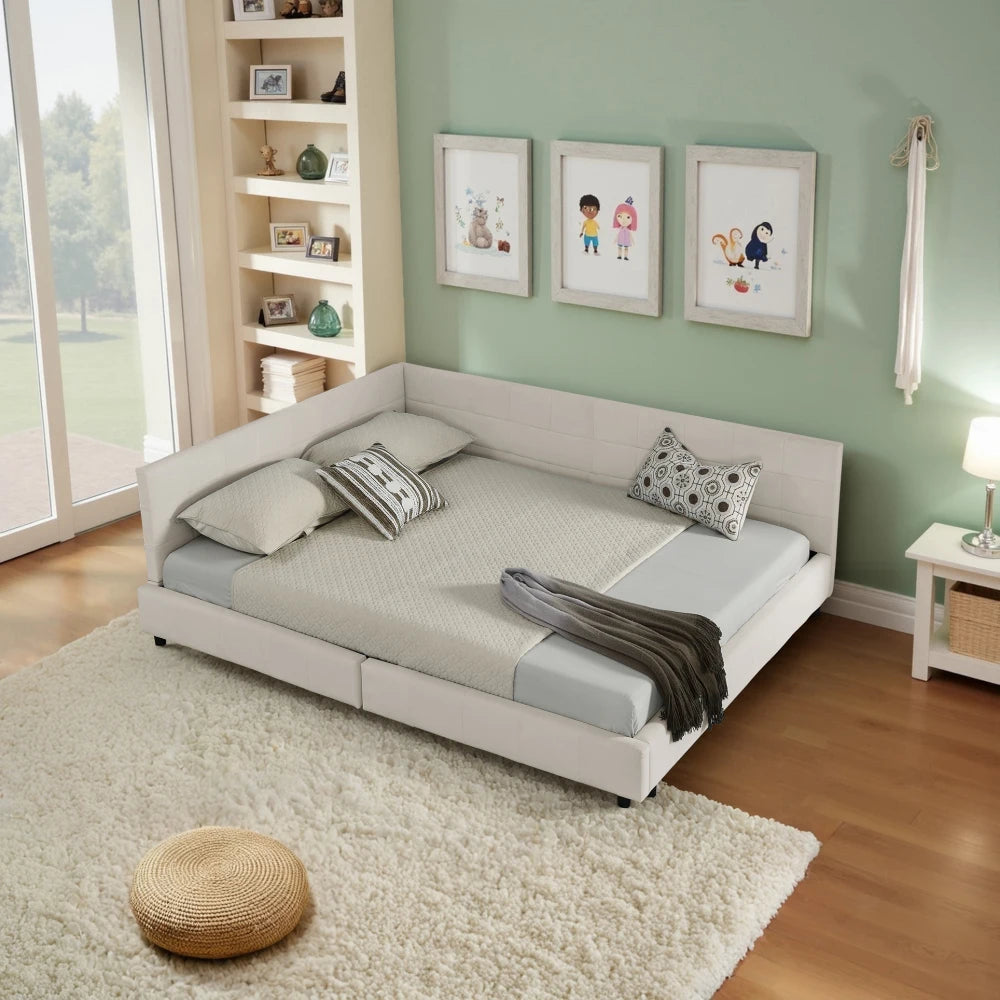 Modernes Einzelbett 90*200 cm, hautfreundliches Samtdesign, Babybett mit hoher Rückenlehne, Beige und Dunkelgrau (ohne Matratze)