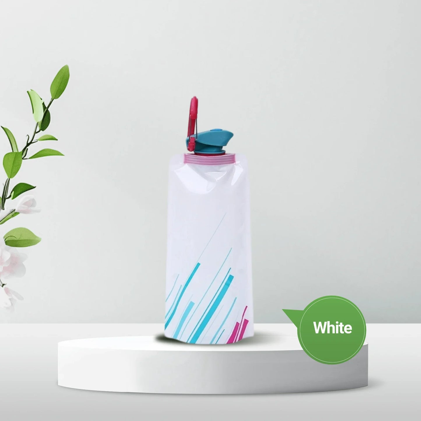 Foldable Water Bottles Flexible Reusable Travel Water Bottle Plastic Water Pouch Soft Flask Water Bag With Carabiner Clip.