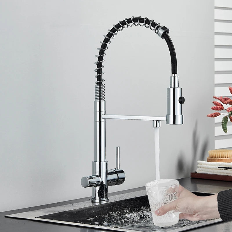 Filtered Kitchen Faucet Pure Water Kitchen Faucet Dual Handle Hot&Cold Drinking Water Purified Kitchen Mixer Taps