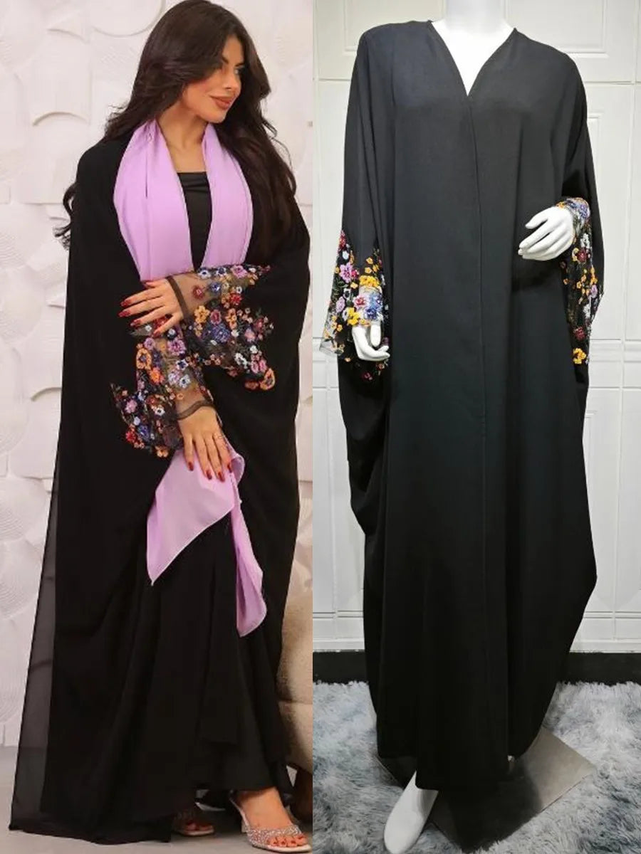 Women Eid Dubai Abaya Luxury Muslim Fashion Kimono Cardigan Sequin embroidery Long Dress Kaftan Robe Kebaya Femme Islam Clothing.