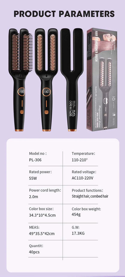 Professional Iron Straight Hair Hot Comb Double Heating Plate Ceramic Fast Heating Straightener Comb Electric Brush Straightener.