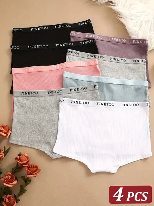 4Pcs Women Cotton Boxers Underwear Seamless Ice Silk Shorts Solid Color Ladies Soft Boyshorts Plus Size Cotton Boxers M/L/XL.