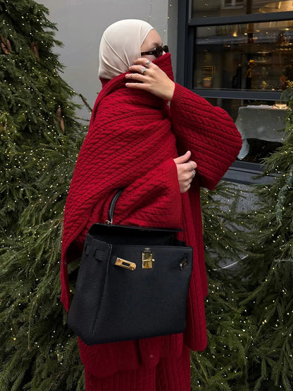 Bornladies Herbst Winter Mode frauen Neue Zopfmuster Pullover Breite Bein Hosen Set Weiche Wolle Mischung Lose Fit High Neck Pullover