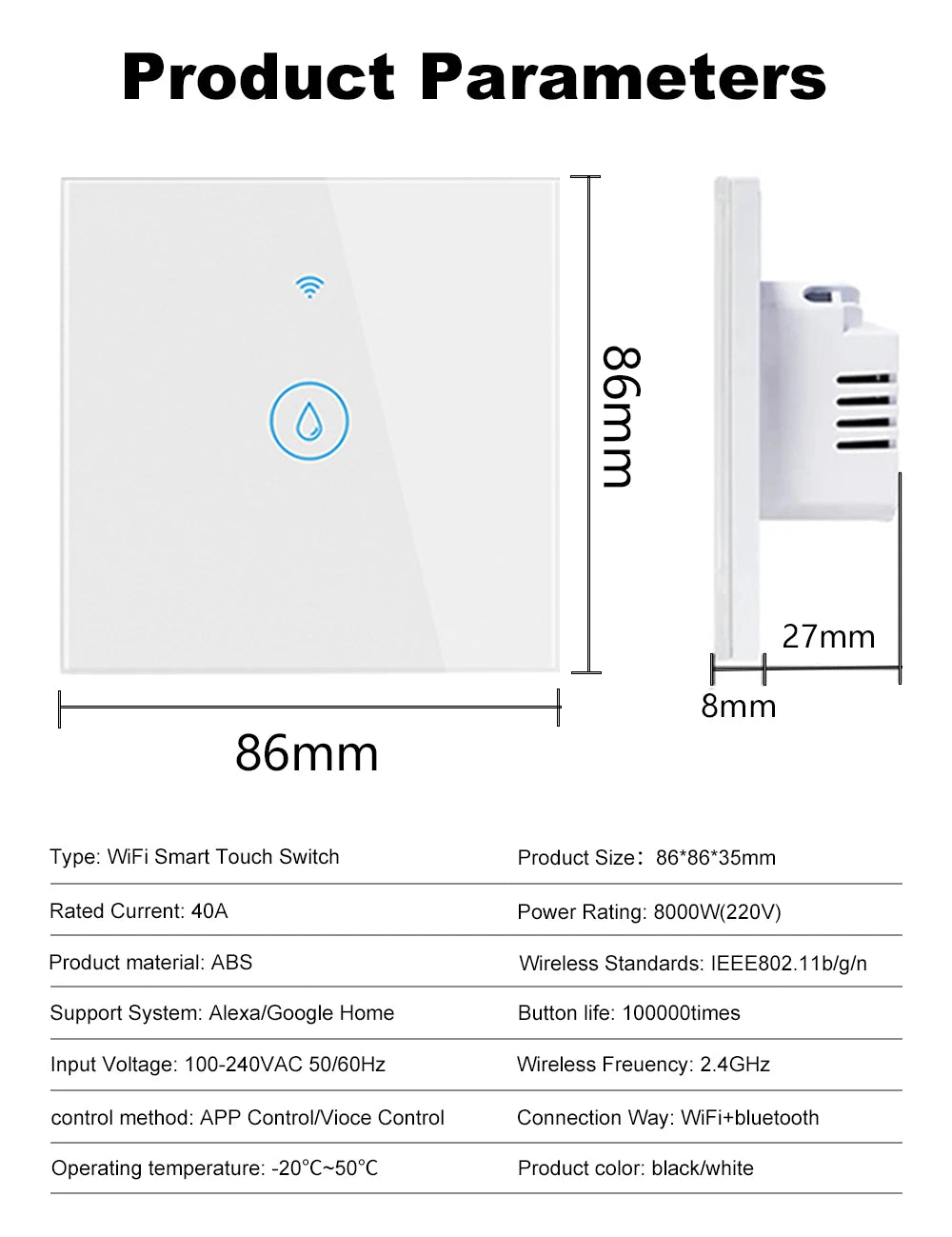 Tuya Smart 40A Wifi + Bluetooth Wasser Heizung Kessel Touch Schalter 8800W Timer Zeitplan Sprachsteuerung Alexa Google hause Yandex Alice