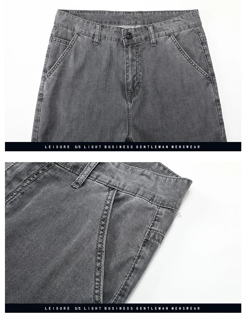 Business Lyocell Jeans Men Summer New Thin Fashion Straight Breathable Brand Pants Male Slim Comfortable  Denim Trousers