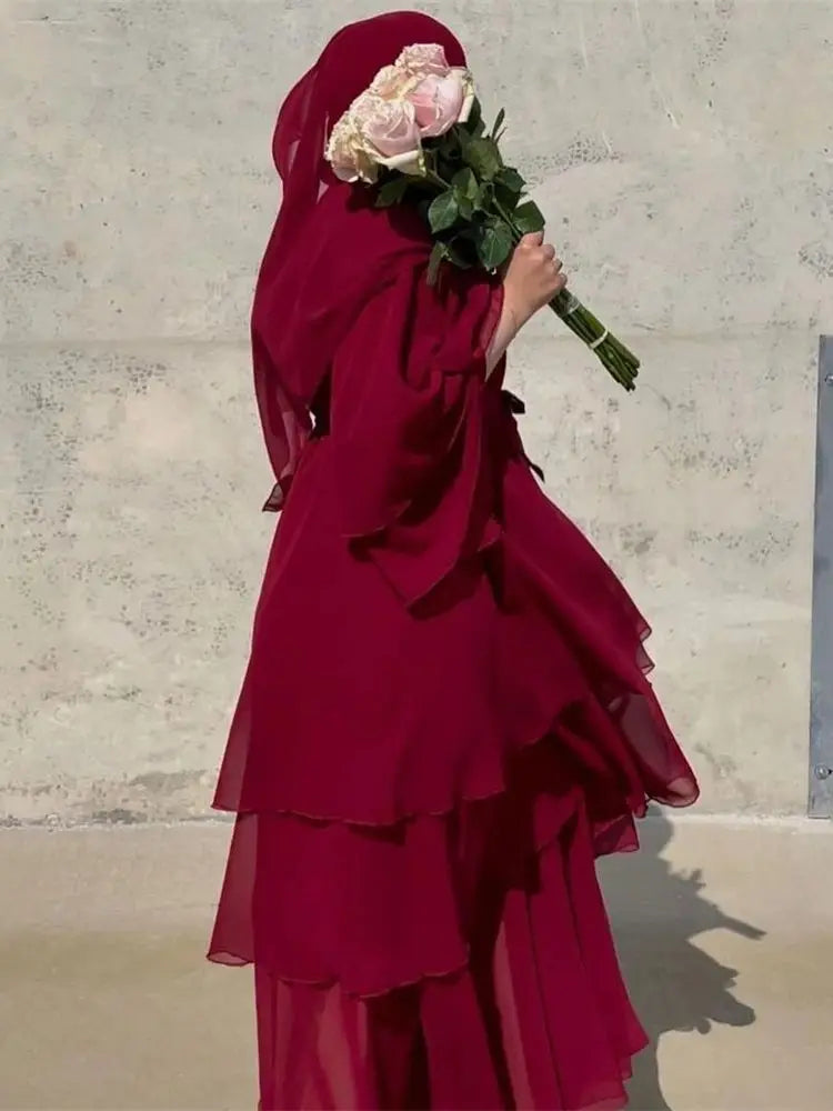 Summer Open Chiffon Khimar Kimono Abaya Dubai Luxury 2024 Muslim Sets Modest Kaftan Hijab Dresses For Women Islam Kebaya Damen.