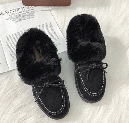 Bow Round Toe Flat Fleece-lined Woman Shoes Trend 2025 Y2k Chic and Elegant Winter Novelty Padded Sale Hot Snow Boots for Women.