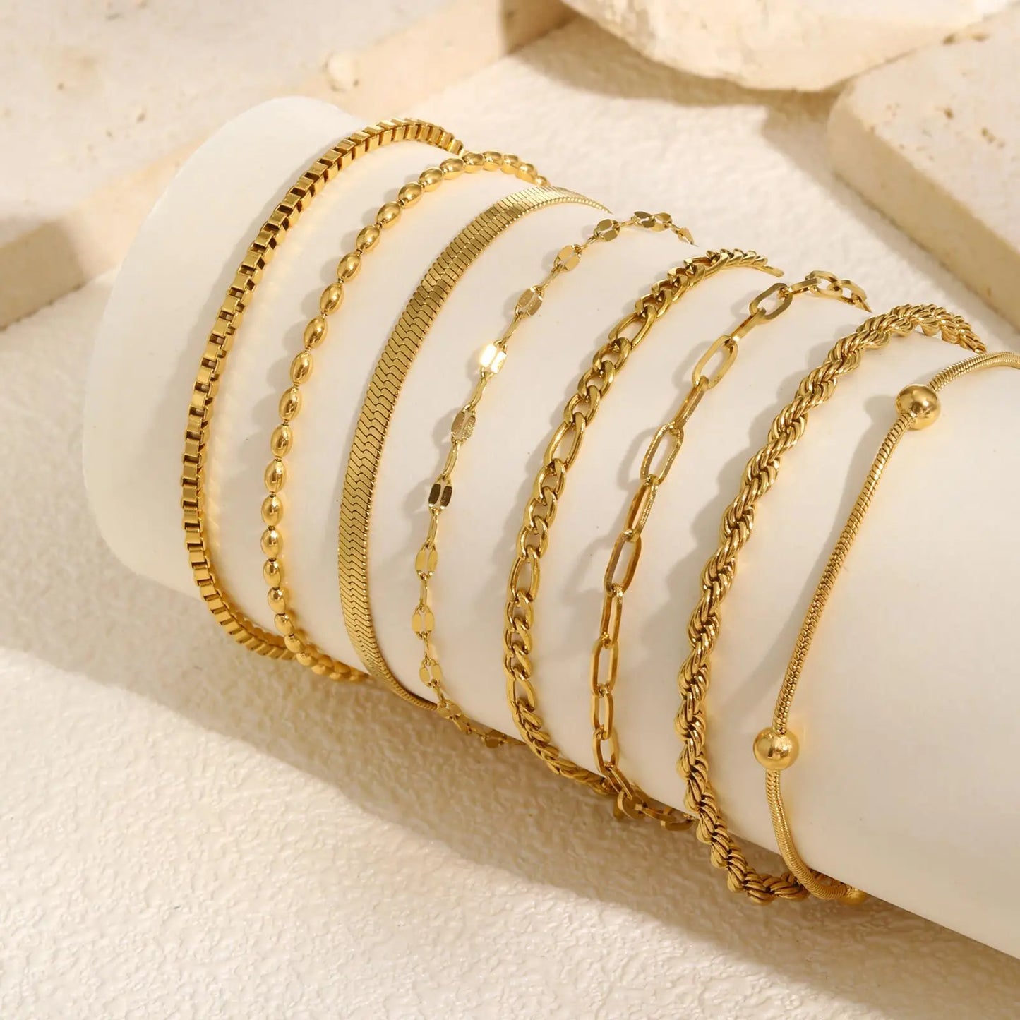 Non Tarnish Stainless Steel Bracelet Stackable for Women, Thin Herribone Chain Bracelet Waterproof Gold Plated Jewelry.