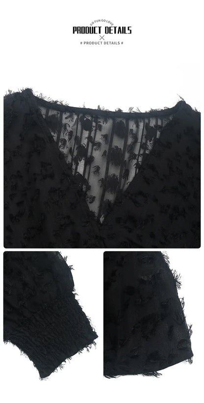 European New Fashion Women's Sexy Solid Color Elegant Casual Trendy V-neck Long Puff Sleeve Slim Pullover Shirts Female Clothes.