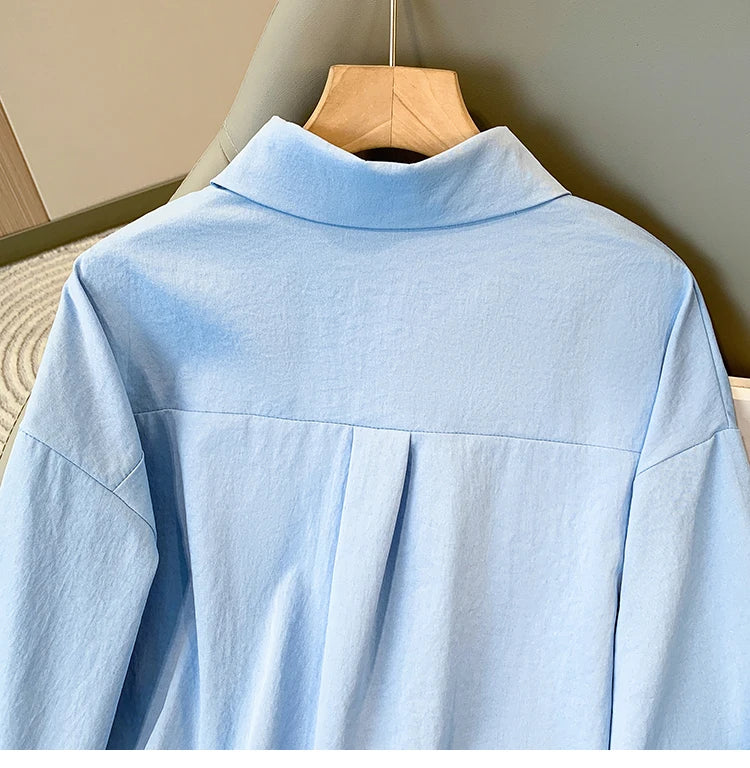 Plus Size Women's Blouses 2025 Spring Autumn Simple Lady Shirts Long Sleeve Big Pockets Shirt Loose Casual Tops