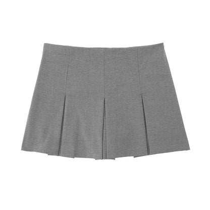 Women Fashion With Pleated Shorts Skirts Vintage High Waist Side Zipper Female Skort Mujer.