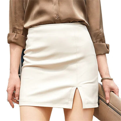 2025 Spring/summer Red Crocodile Pattern PU Skirt Ladies Slit Skirt Slim  Stretch Leather Skirts White Brown Black Green