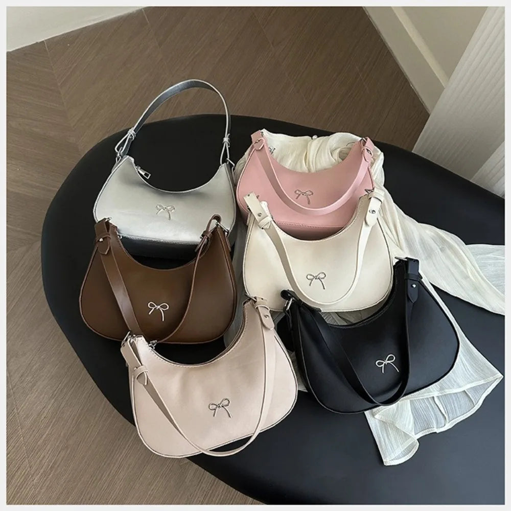 Bowknot Armpit Bag Korean Underarm Bag Luxury PU Leather Y2K Handbag Girls Shoulder Bag.