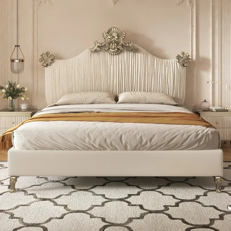 Klassisches europäisches Bett, Doppelbett, King-Size-Bett, Kopfteil, hochwertiges Bett, Twin, kreieren Sie das Hauptschlafzimmer, Cama De Casal, Wohnmöbel