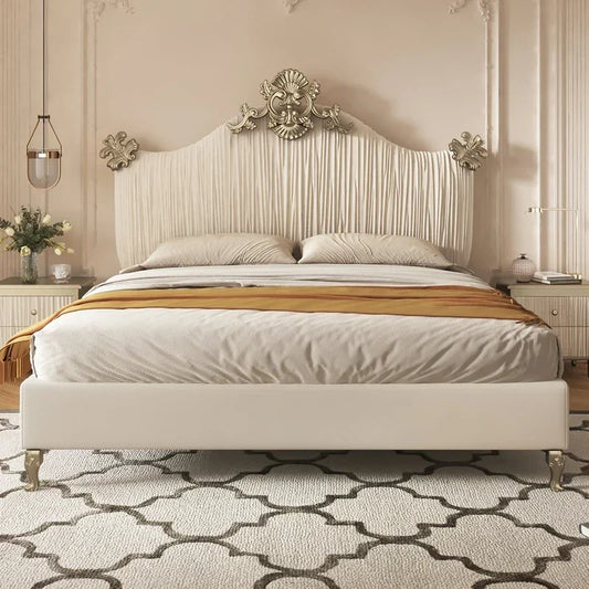 Klassisches europäisches Bett, Doppelbett, King-Size-Bett, Kopfteil, hochwertiges Bett, Twin, kreieren Sie das Hauptschlafzimmer, Cama De Casal, Wohnmöbel