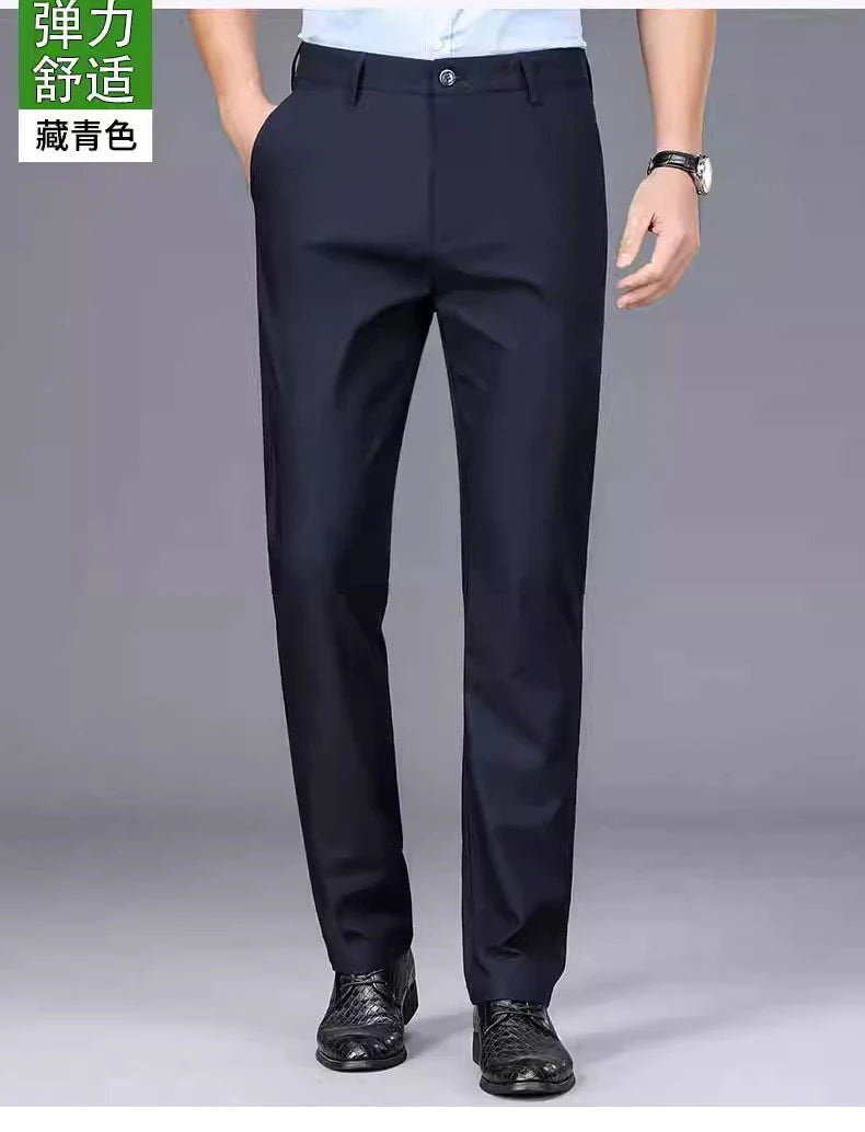 Male Smart Casual Pants Stretchy Sports Men's Fast Dry Trousers Spring Autumn Full Length Straight Office Black Navy Work Pants.