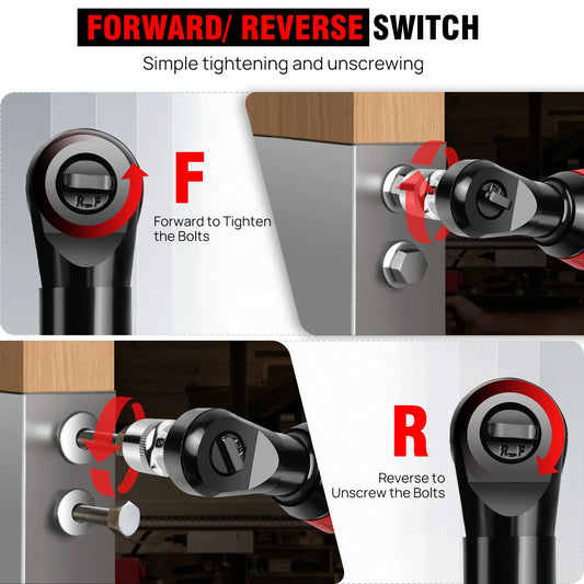 DayPlus 3/8 Zoll kabelloser elektrischer Ratschenschlüssel, 12 V Power-Ratschengerät 200 NM mit 2 x 1500 mAh-Batterien 90 °   Winkelschlüssel, 7 Steckdosen