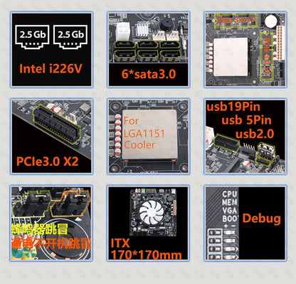 Mini ITX Motherboard N150 for DIY NAS Support DDR4 Max 32GB 2*2.5G RJ45 6*SATA3.0 2*M.2 NVME Low Power Consumption Motherboard.