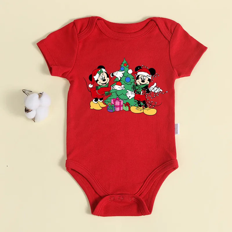 Weihnachten Neugeborene Baby Roten Strampler 100% Baumwolle Baby Mickey Print Infant Outfit Baby Mädchen Jungen Body Disney Kleidung Weihnachten Geschenk