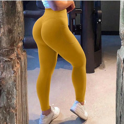 High Waisted Seamless Yoga Pants Butt Lifting Booty Sculpting Gym Leggings with Side Pockets Sexy Workout Tights for Women.