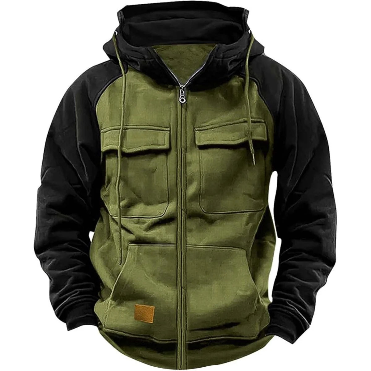 Men's Hooded Sweatshirt Zipper Patchwork Fleece Jacket Warm Sporty Autumn Winter with Multiple Pockets Fashionable Hood.