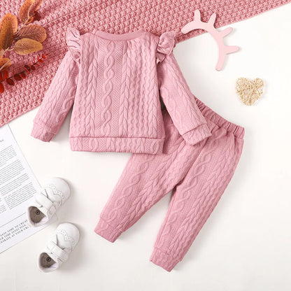 0-24 Months Baby Girl Set Solid Color Twist bar Tops+Long Pants 2pc/Set Baby Girl Spring  Autumn Fashion Set Toddlers' Clothing.
